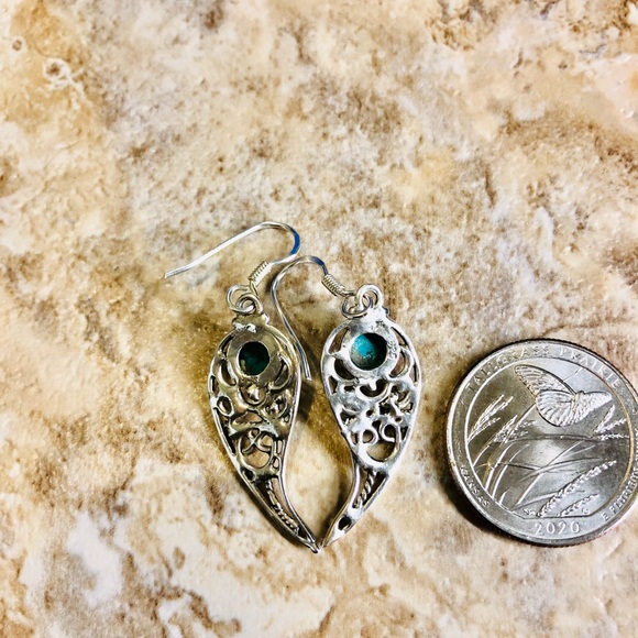 Sterling Silver Turquoise Stone Vintage Earrings - Picture 2 of 3